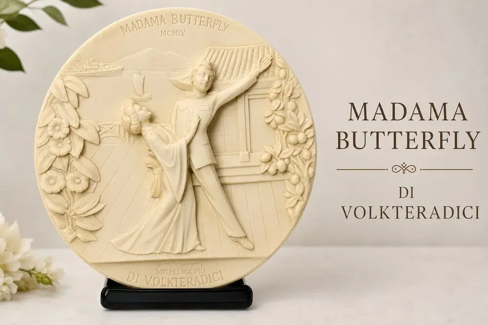 Gino Ruggeri Madama Butterfly Di Volteradici Alabaster Relief Wall Plaque Italy